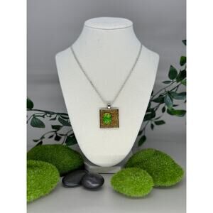 Handmade Green Glitter Resin Square Necklace